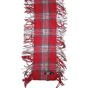 Burberry Funky Double Fringe Vintage Red Gray Plaid Luxury Fall Winter Scarf